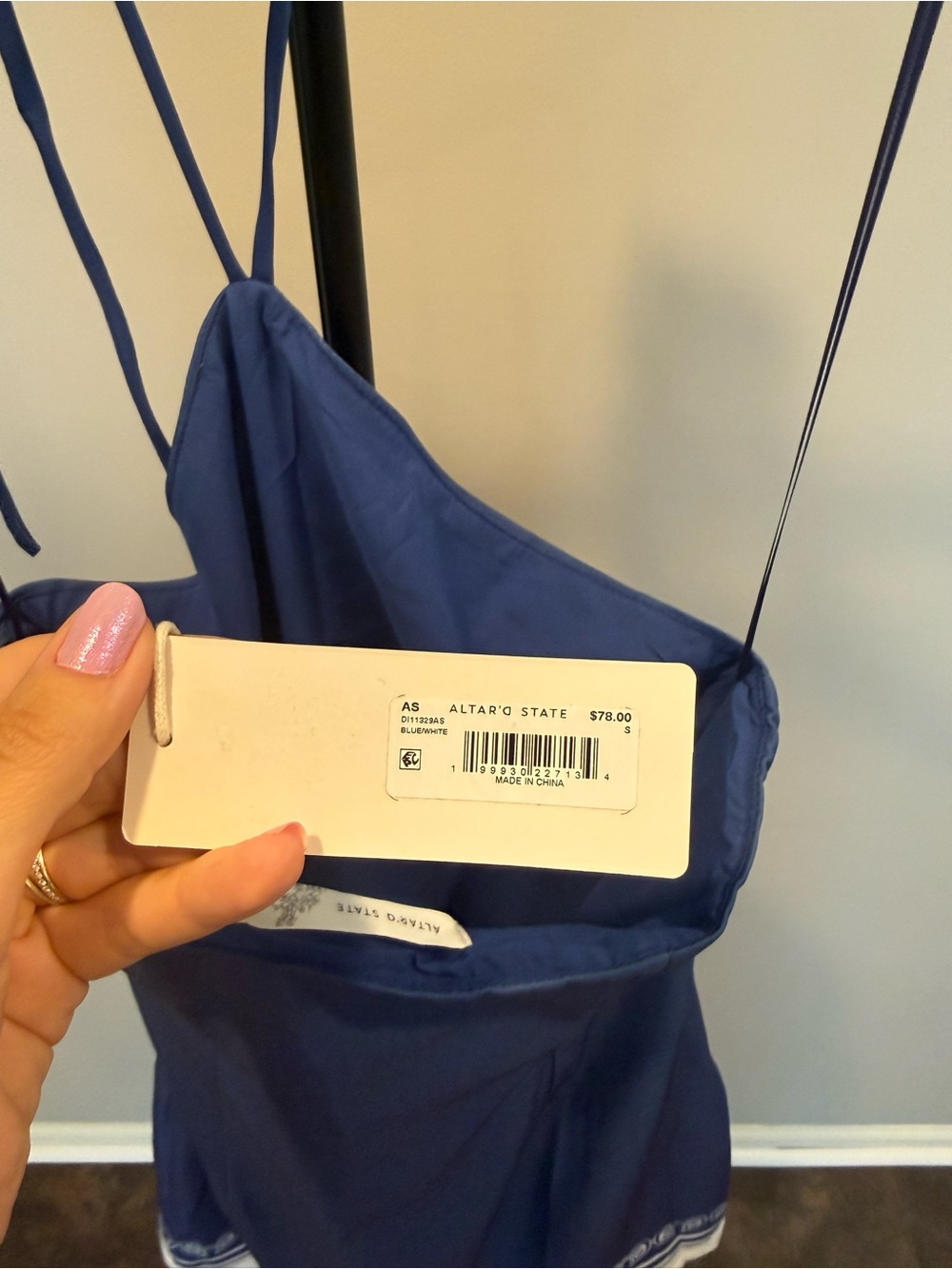 Altar'd State Blue Halter Mini Dress with White Print - Picture 5 of 6